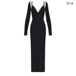 SKIMS Black Soft Lounge Lace Long Sleeve Dress with Bralette